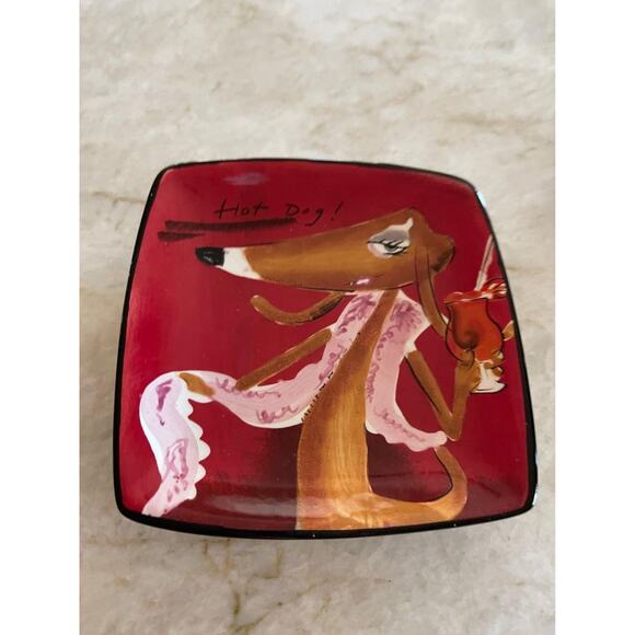 Small Plate “Hot dog” With Dachsund  Weiner Dog. Art By Tracy Flickinger - Picture 1 of 2